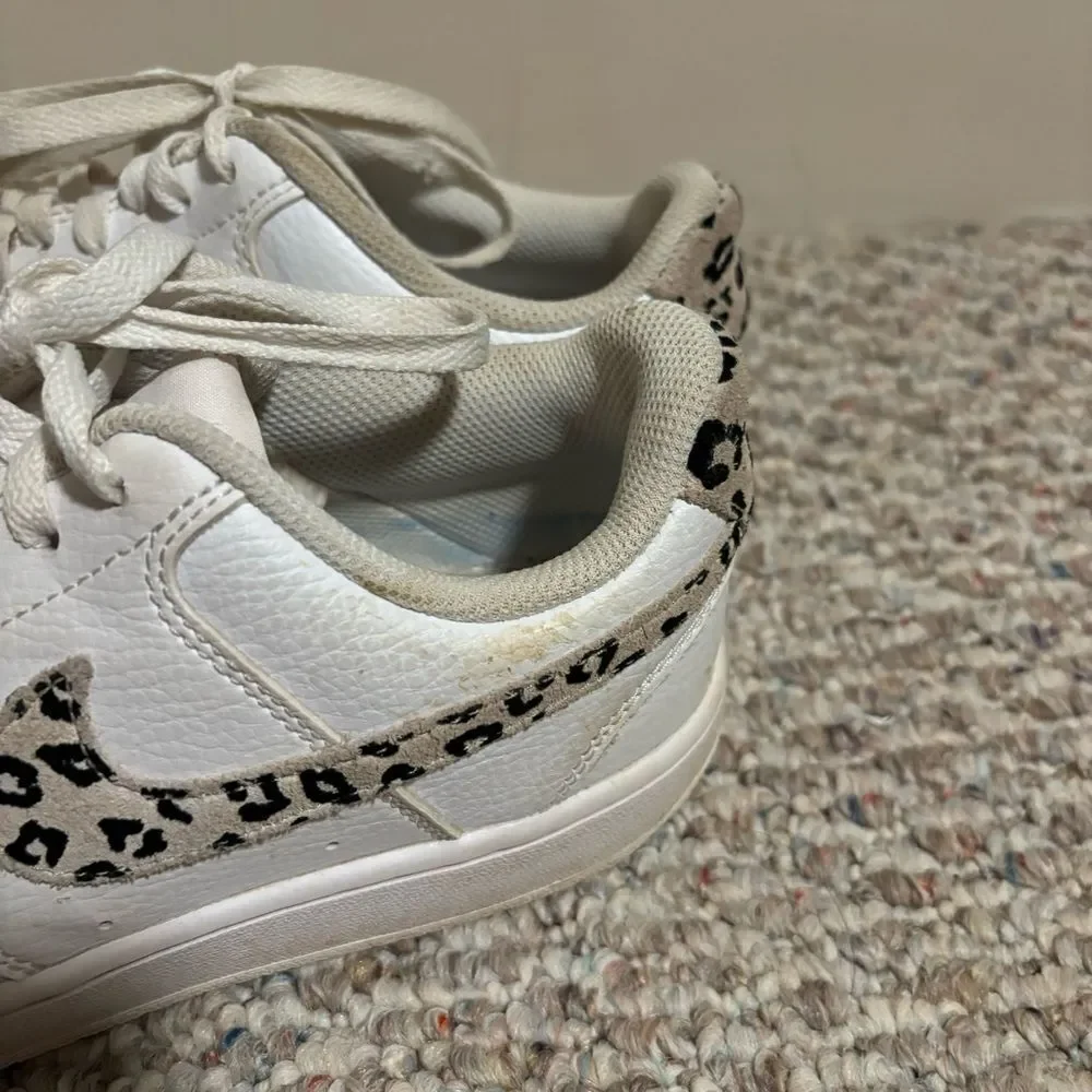 Nike Court Vision Low 11 Sneakers White Desert Sand Leopard Print- Size 7.5